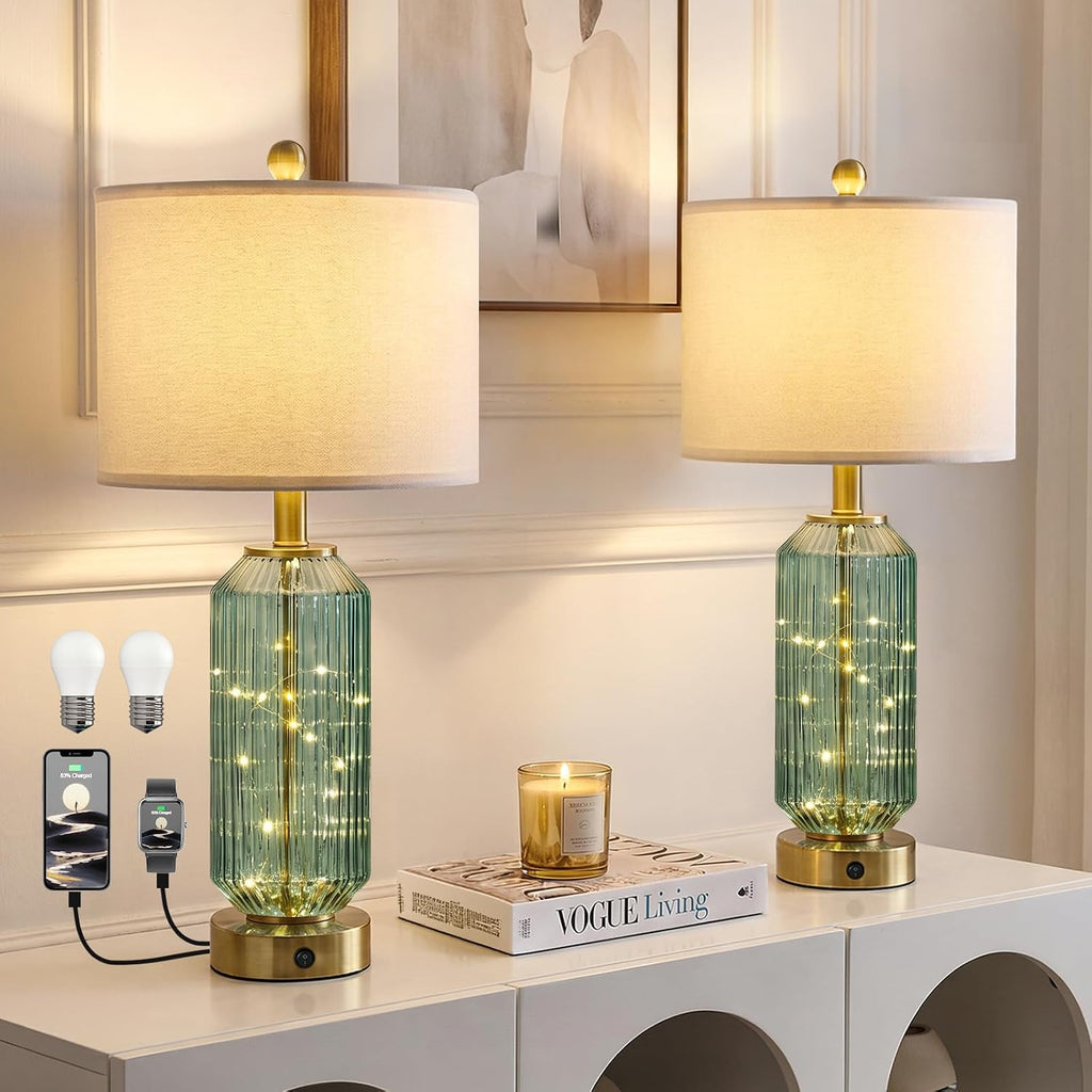 Green Glass Table Lamps Set