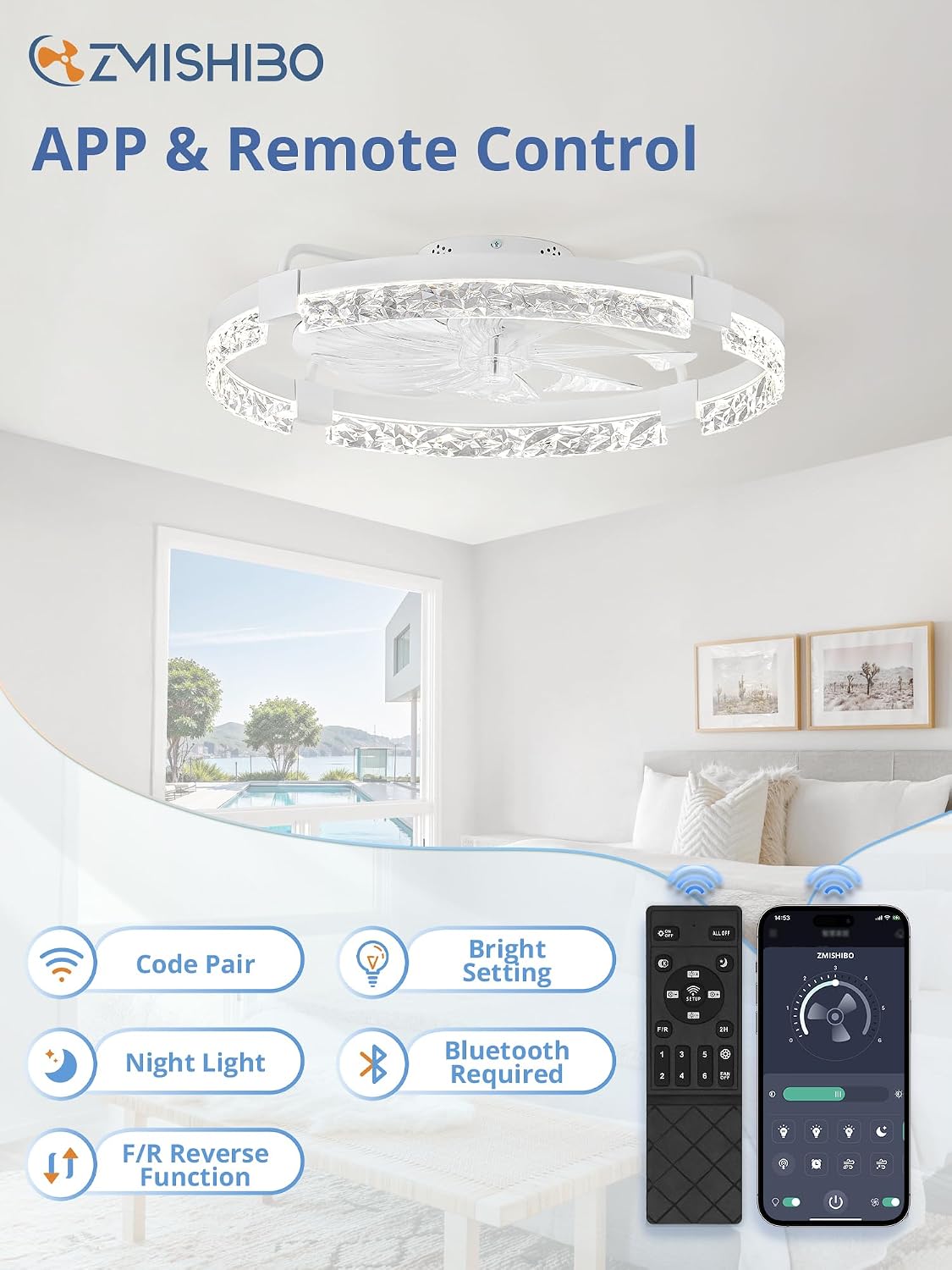 24IN Bladeless Ceiling Fan Light