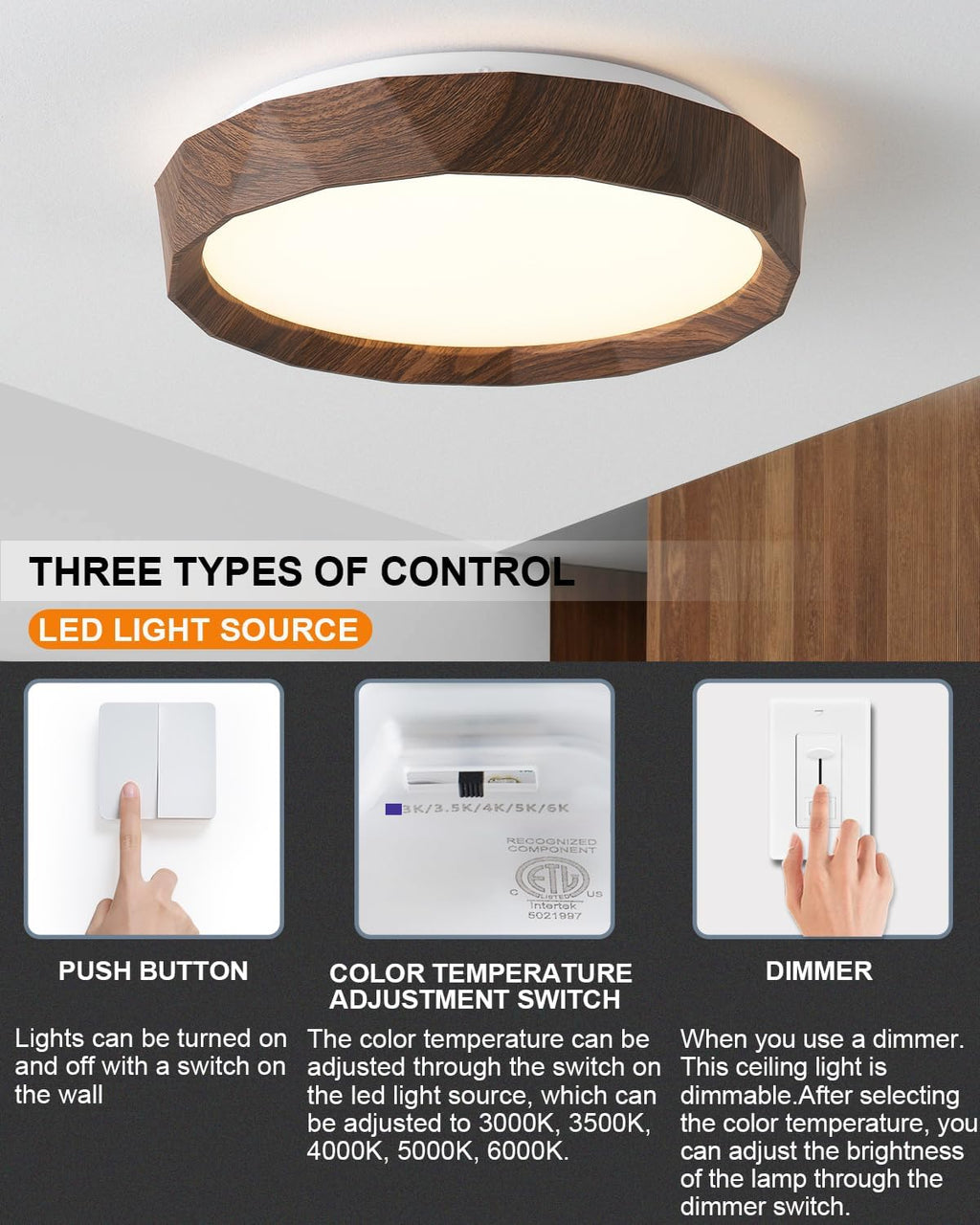 Wood Grain LED Ceiling Light