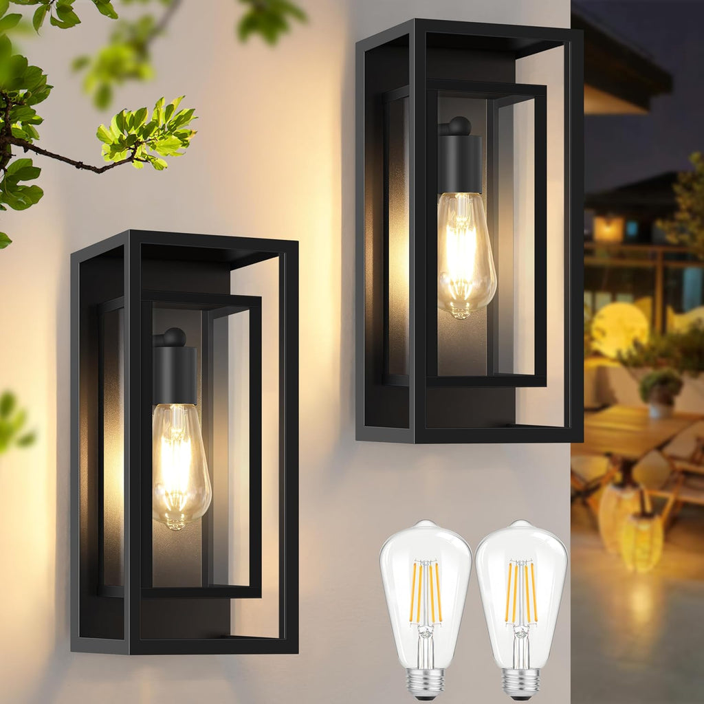 Black Outdoor Wall Lanterns 2 Pack