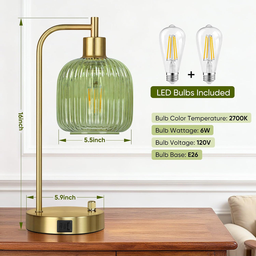 Green Glass Table Lamps Set