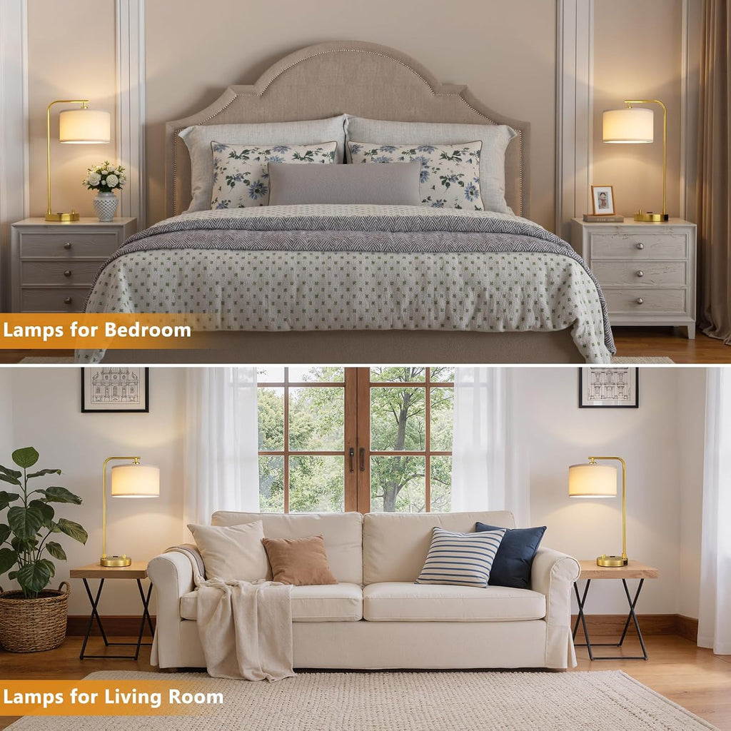 Gold Linen Shade Table Lamps Set