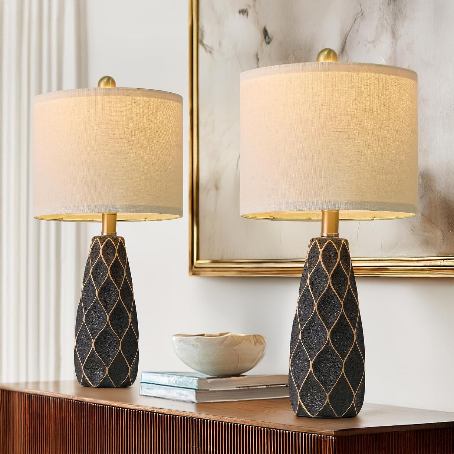 Black Ceramic Table Lamps Set