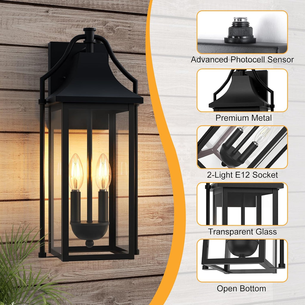 Black Dusk to Dawn 2-Light Outdoor Wall Sconce