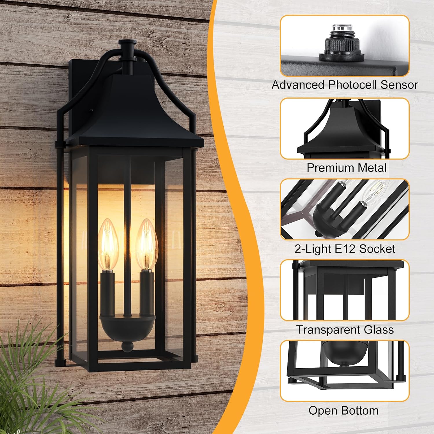 Black Dusk to Dawn 2-Light Outdoor Wall Sconce
