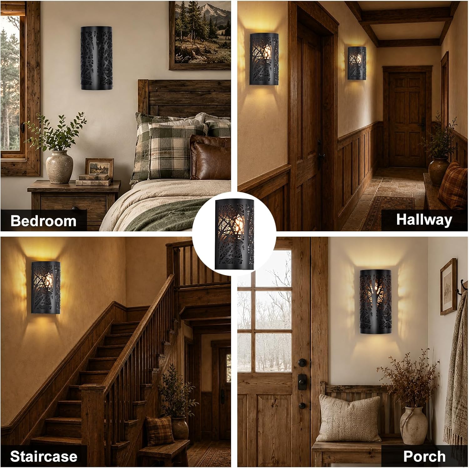 Black Tree Shadow Wall Sconces 2 Pack