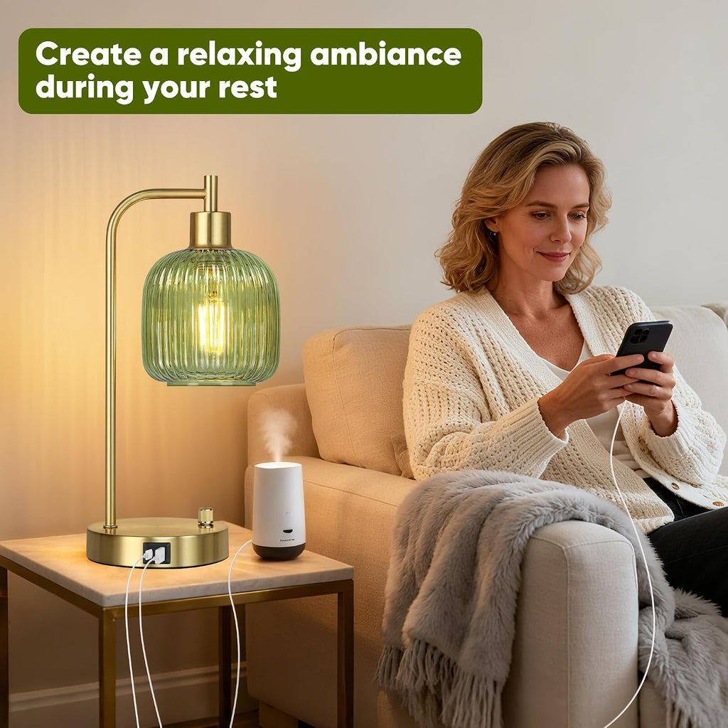 Green Glass Table Lamps Set