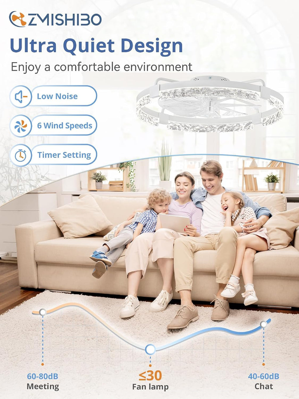 24IN Bladeless Ceiling Fan Light