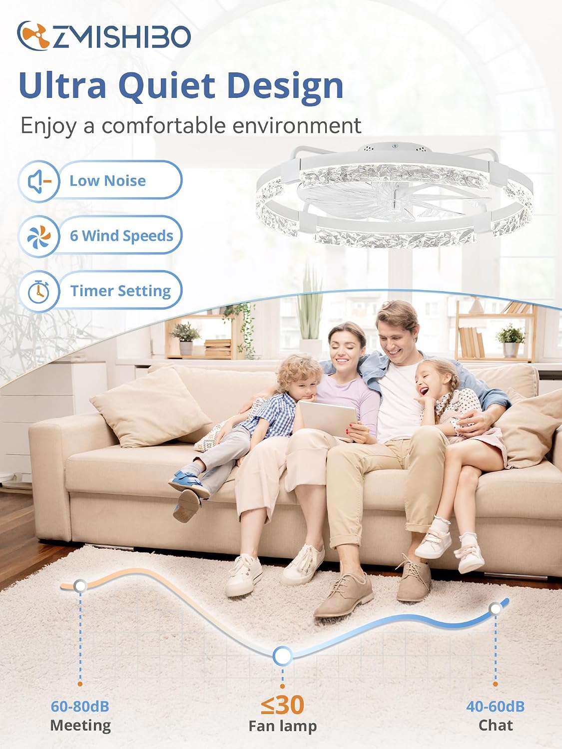 24IN Bladeless Ceiling Fan Light