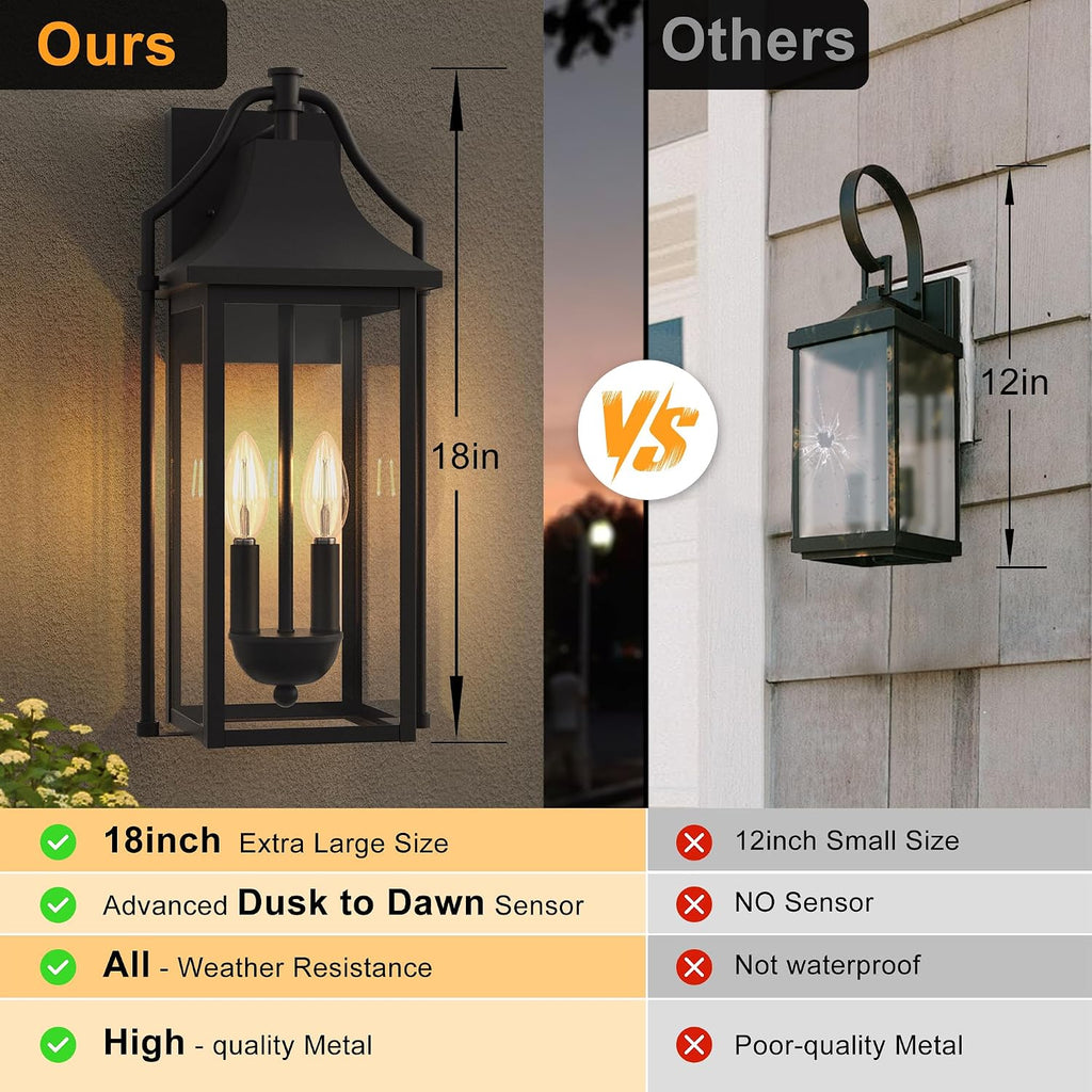 Black Dusk to Dawn 2-Light Outdoor Wall Sconce