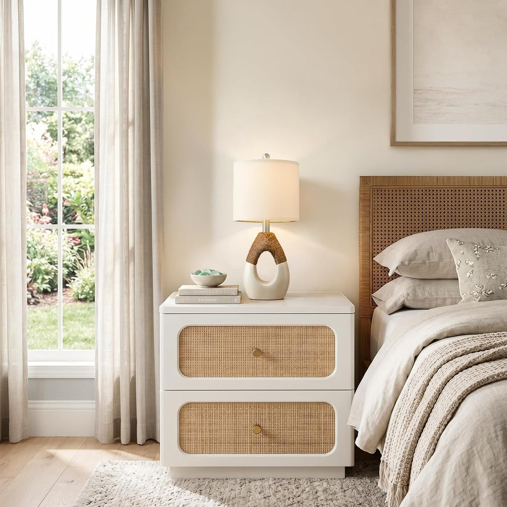 Rattan Boho Table Lamps Set