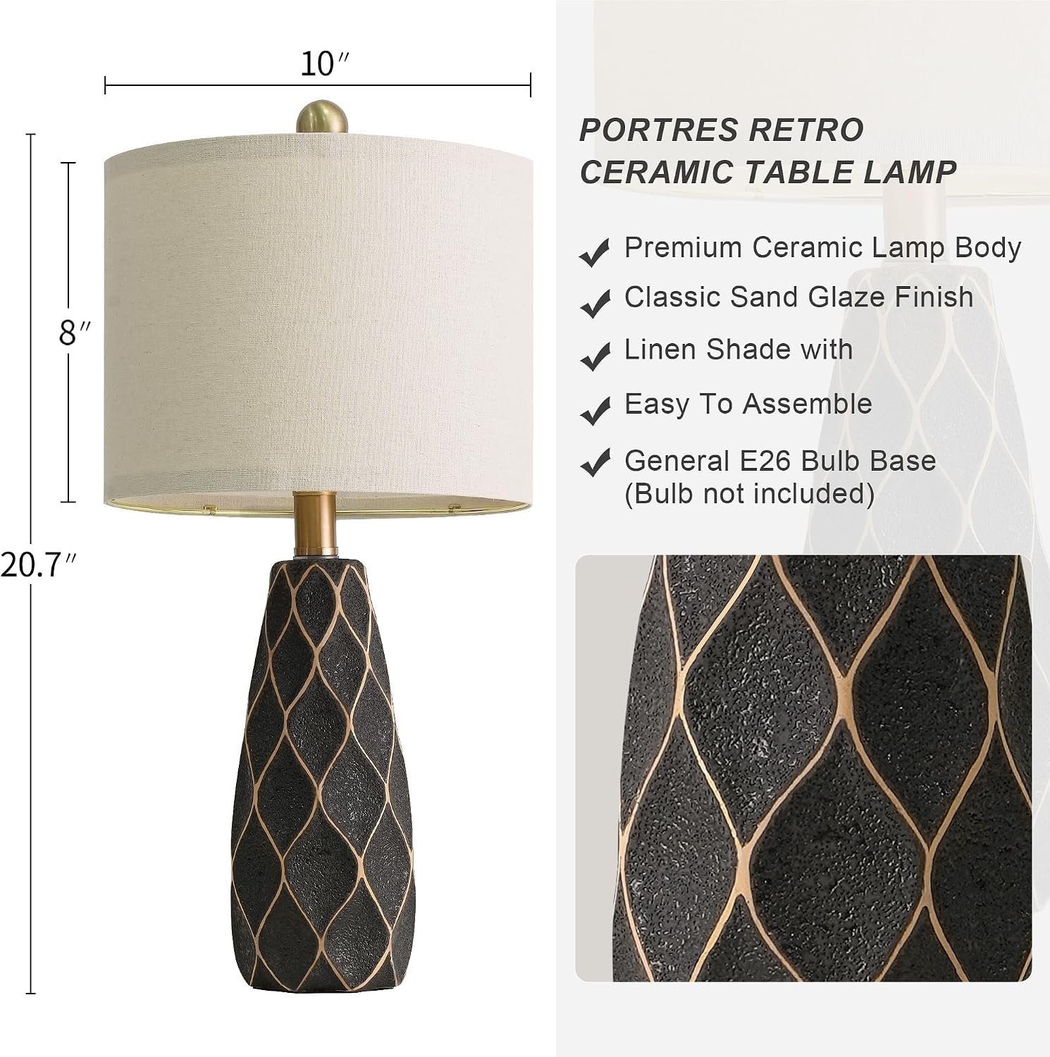 Black Ceramic Table Lamps Set