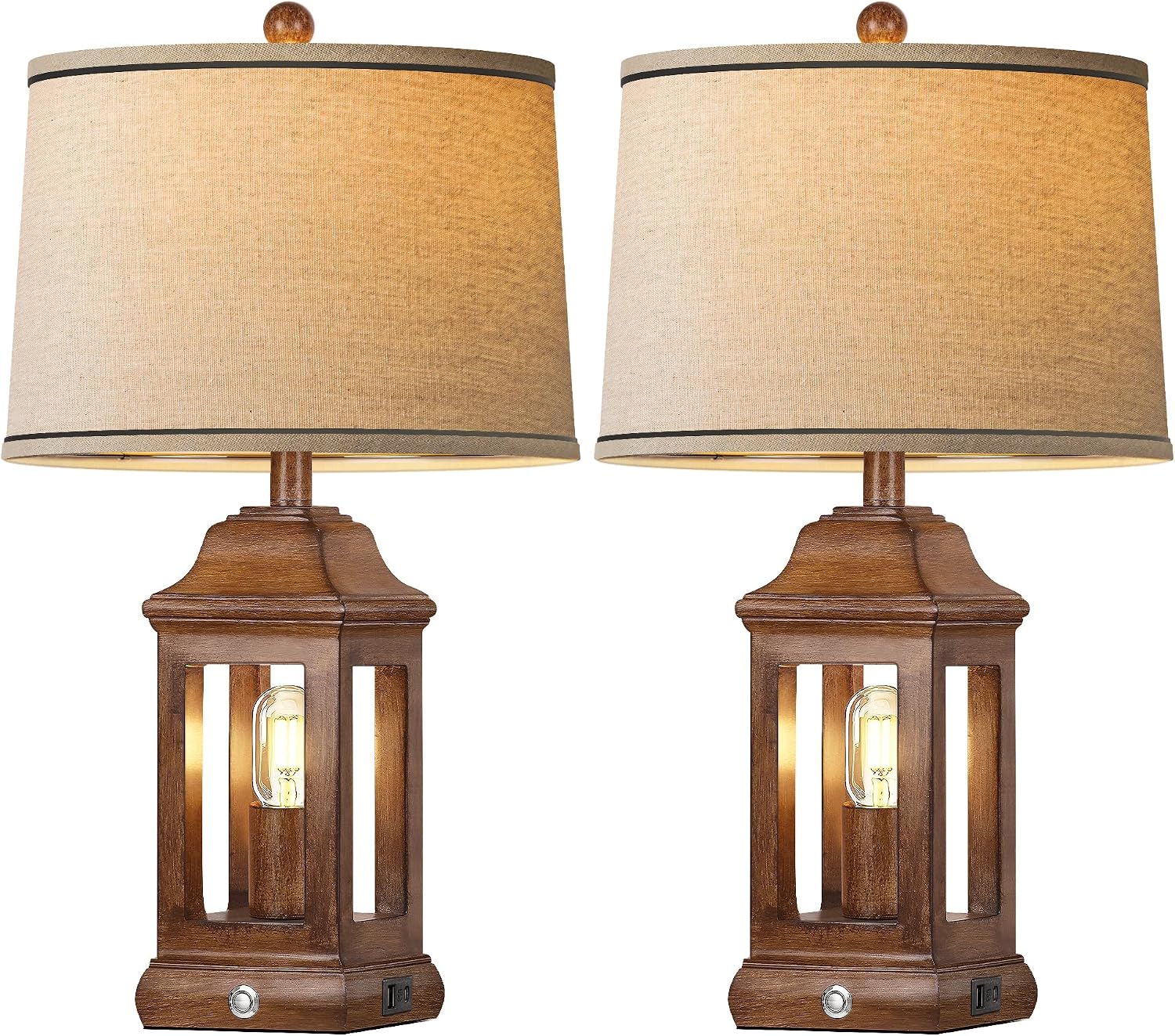 Wood Grain Farmhouse Table Lamps Set