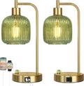 Green Glass Table Lamps Set