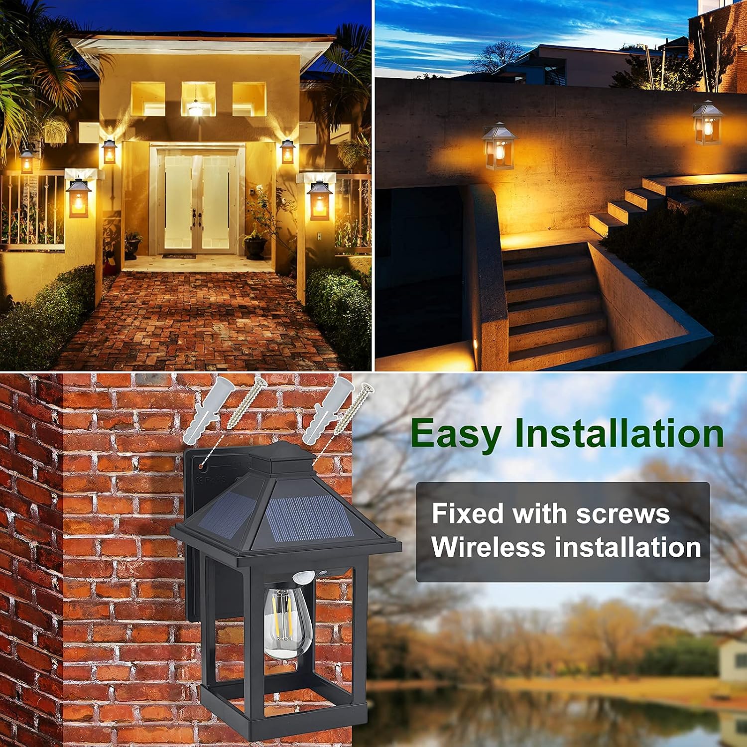 Solar Motion Sensor Wall Lanterns 2 Pack