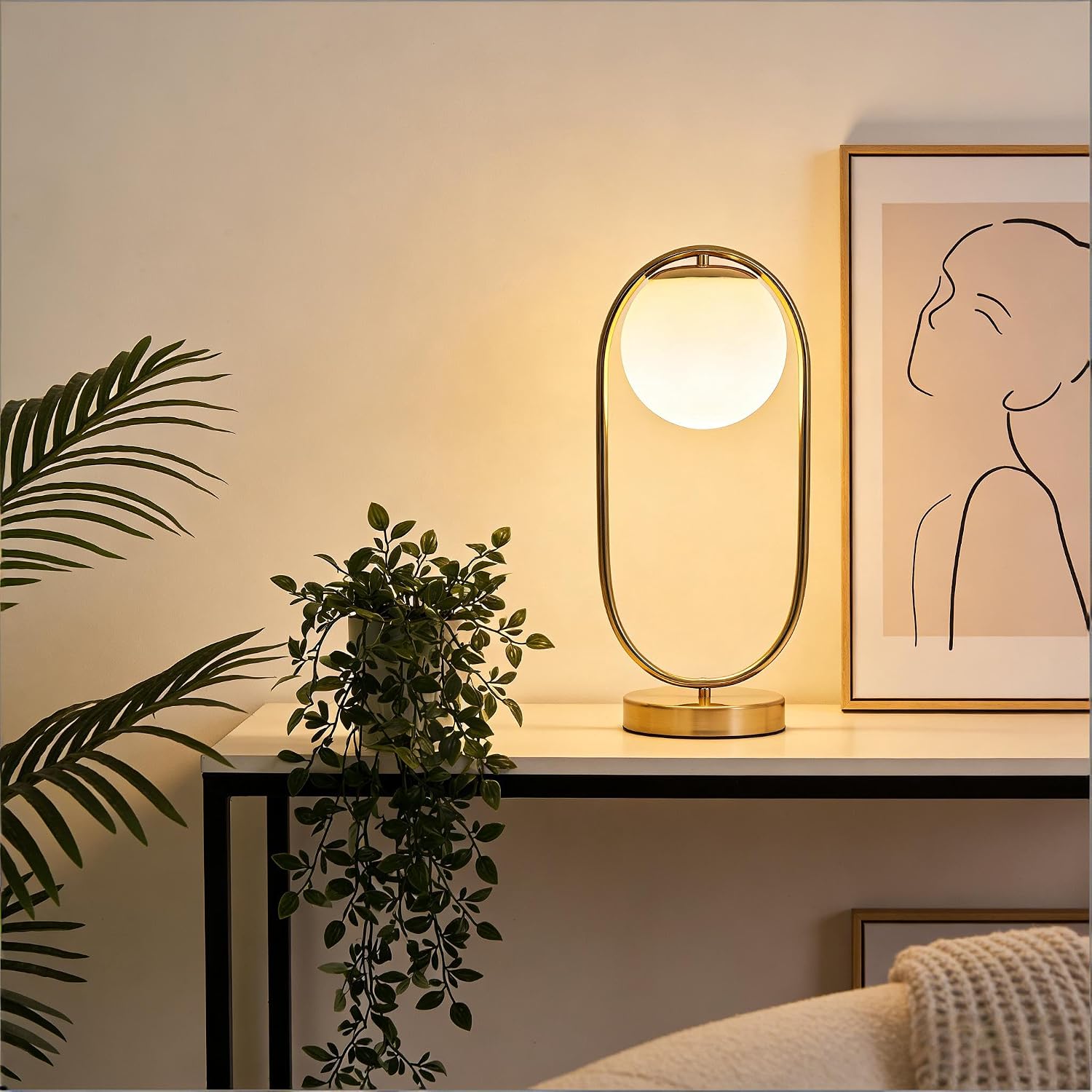 Gold Table Lamp With White Glass Shade