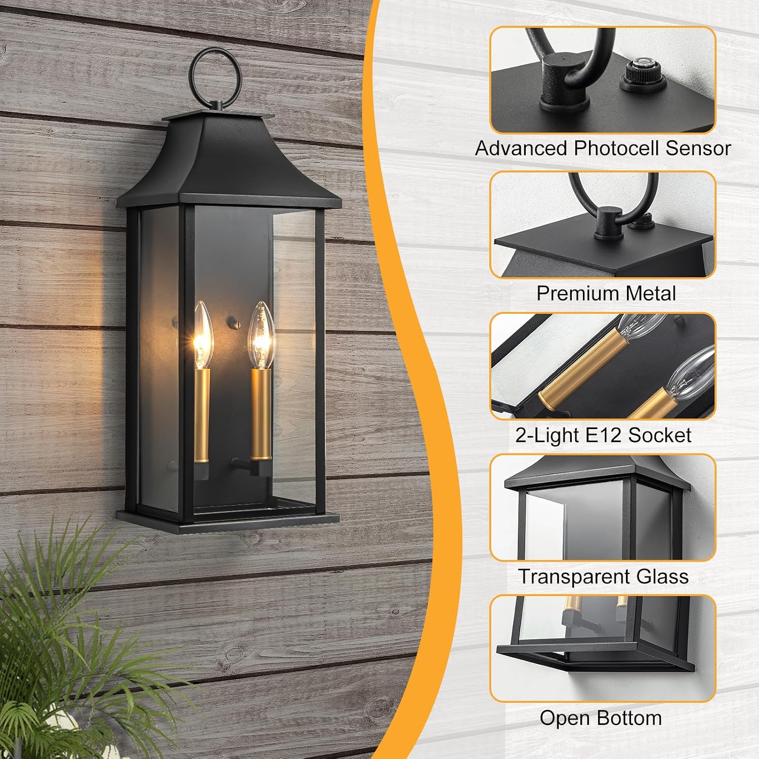 Black Dusk to Dawn Outdoor Wall Lantern