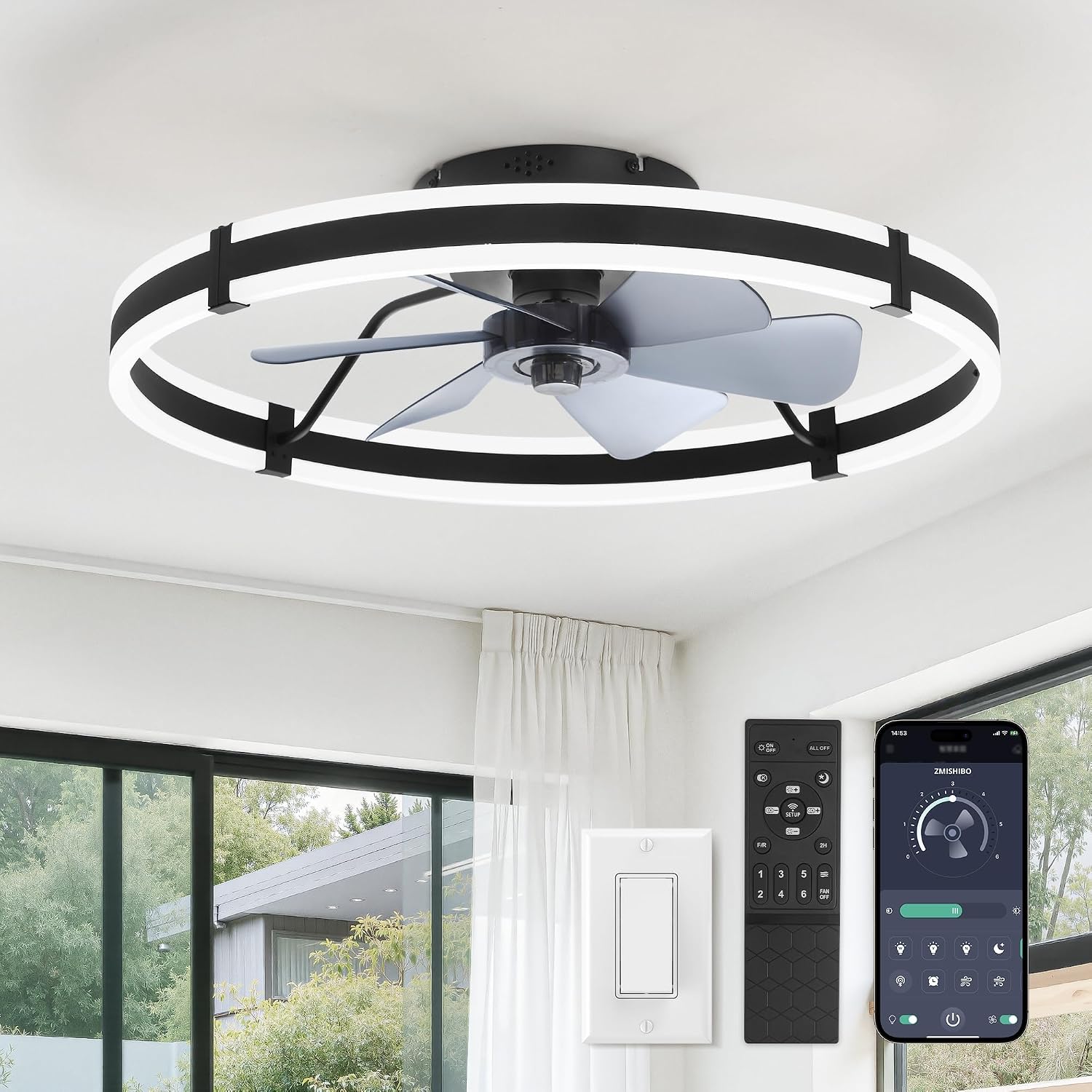 Black Low Profile Ceiling Fan Light