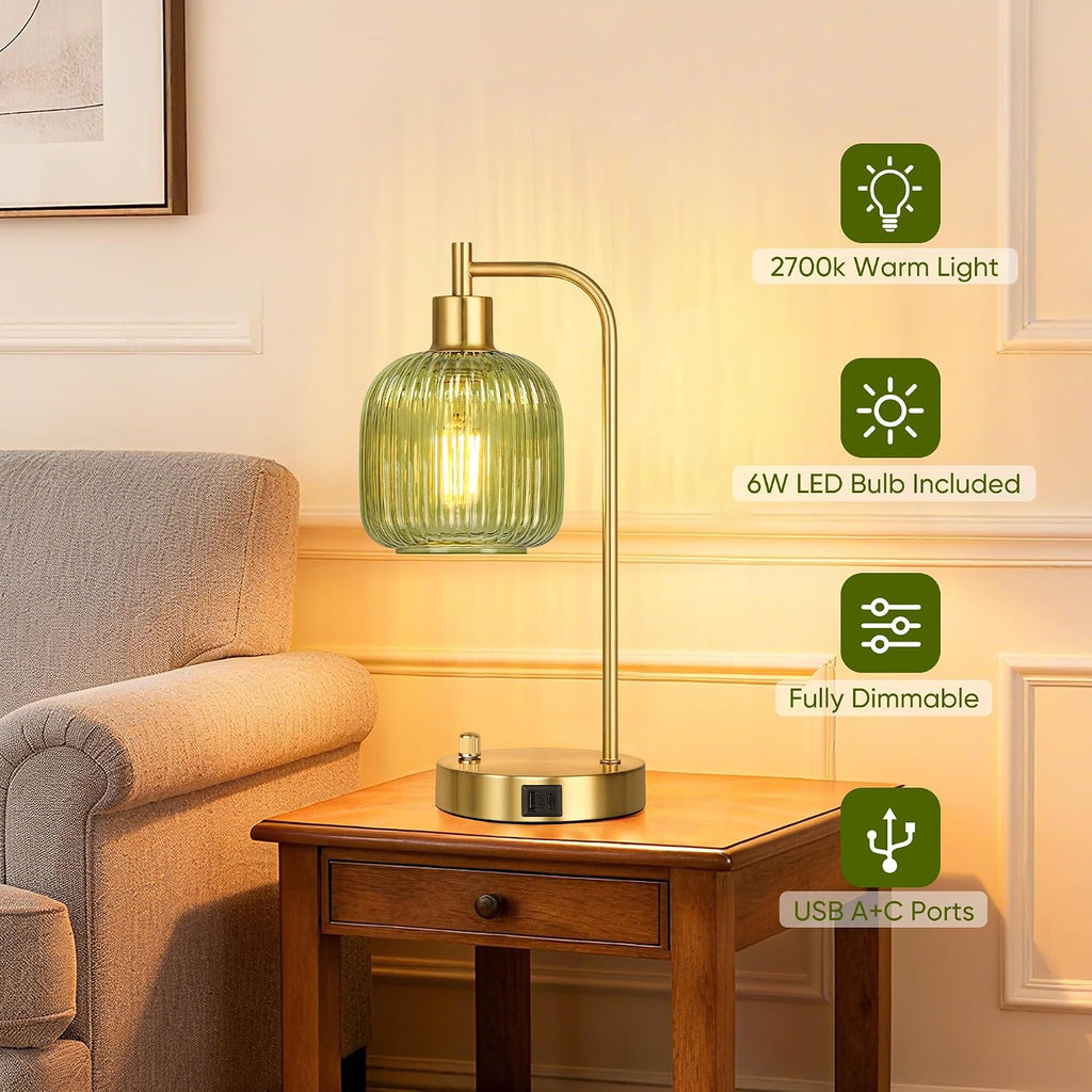 Green Glass Table Lamps Set
