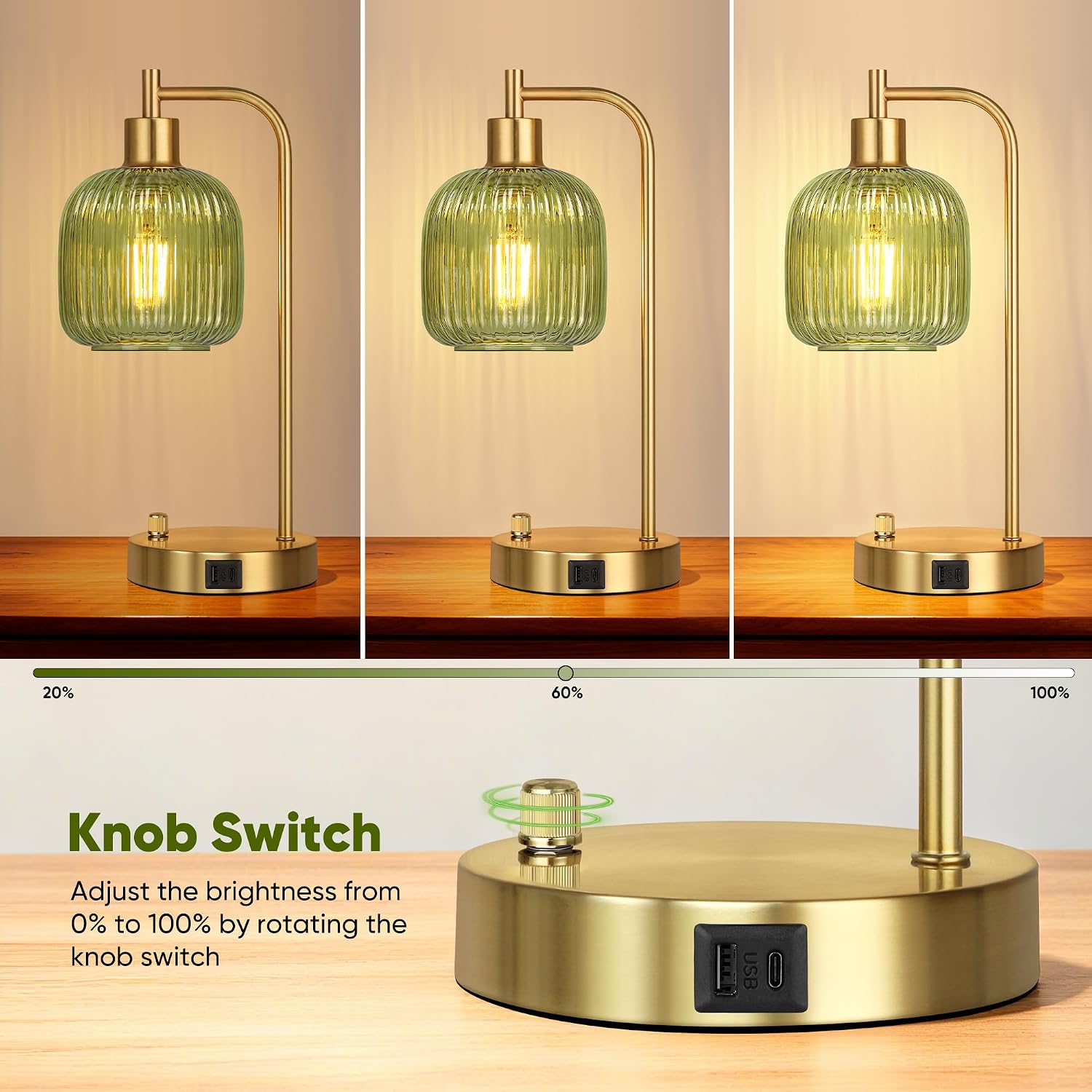 Green Glass Table Lamps Set
