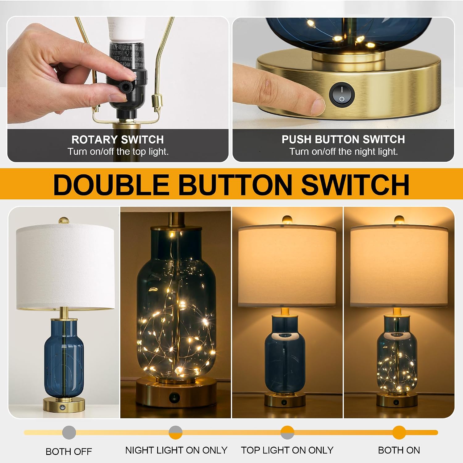 Oneach Blue Glass Table Lamps Set