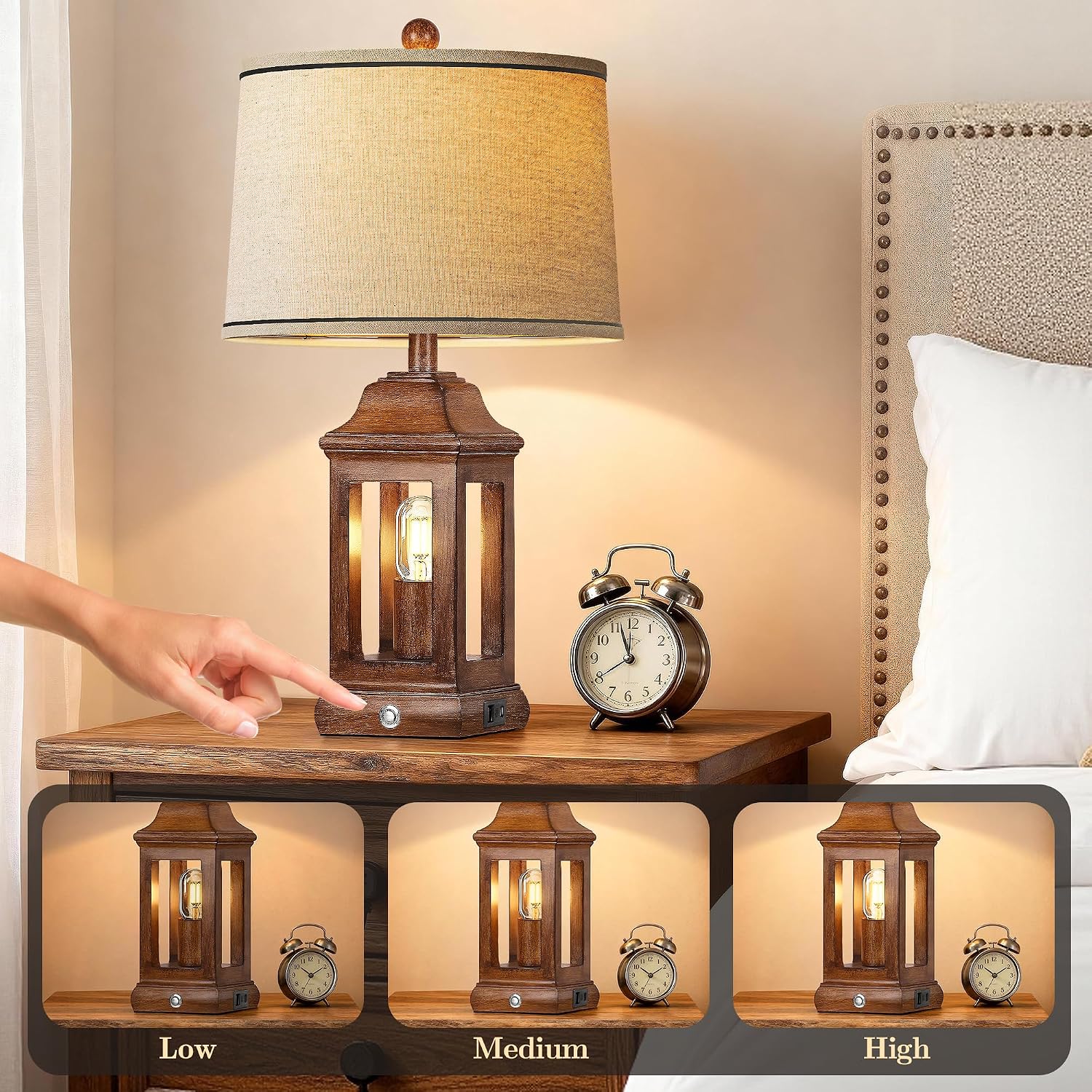 Wood Grain Farmhouse Table Lamps Set